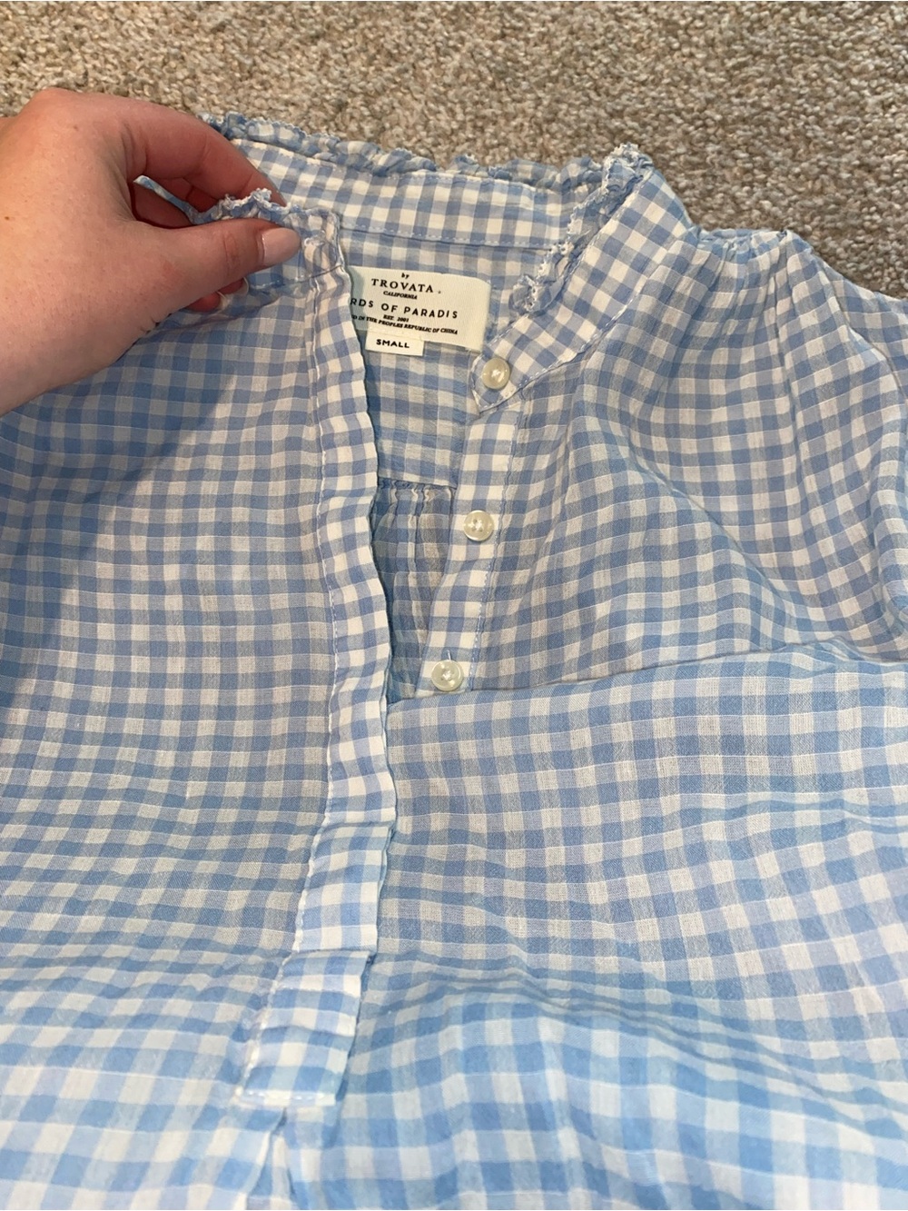 Trovata Birdes of Paradis Gingham Blue Blouse - Picture 6 of 7